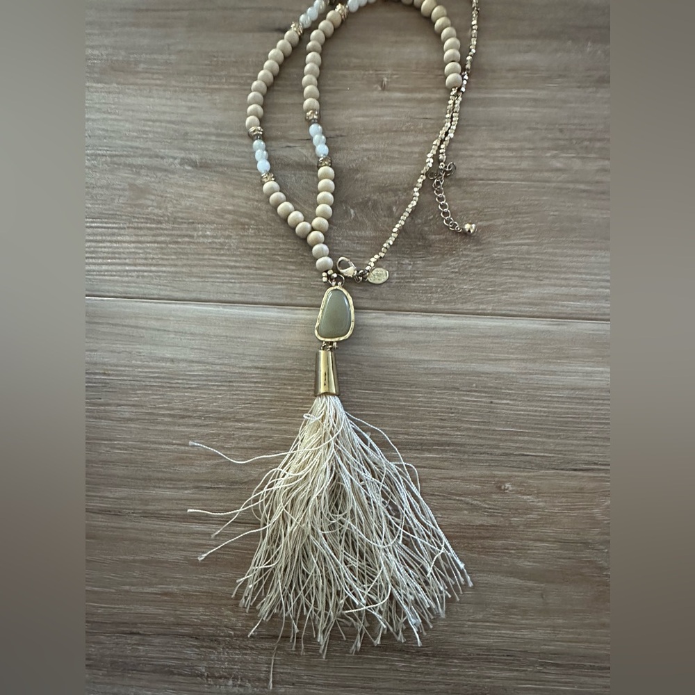 Joan Boyce Festival Wood Bead Stone Necklace